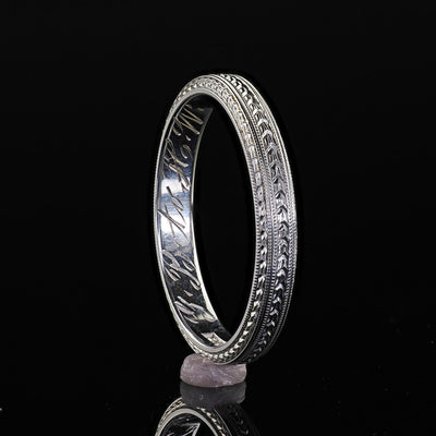 Vintage Art Deco Woods Sons 18K White Gold Engraved Wheat Pattern Wedding Band