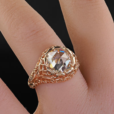 Antique Victorian 14K Gold Rose Cut Diamond Filigree Engagement Ring - GIA