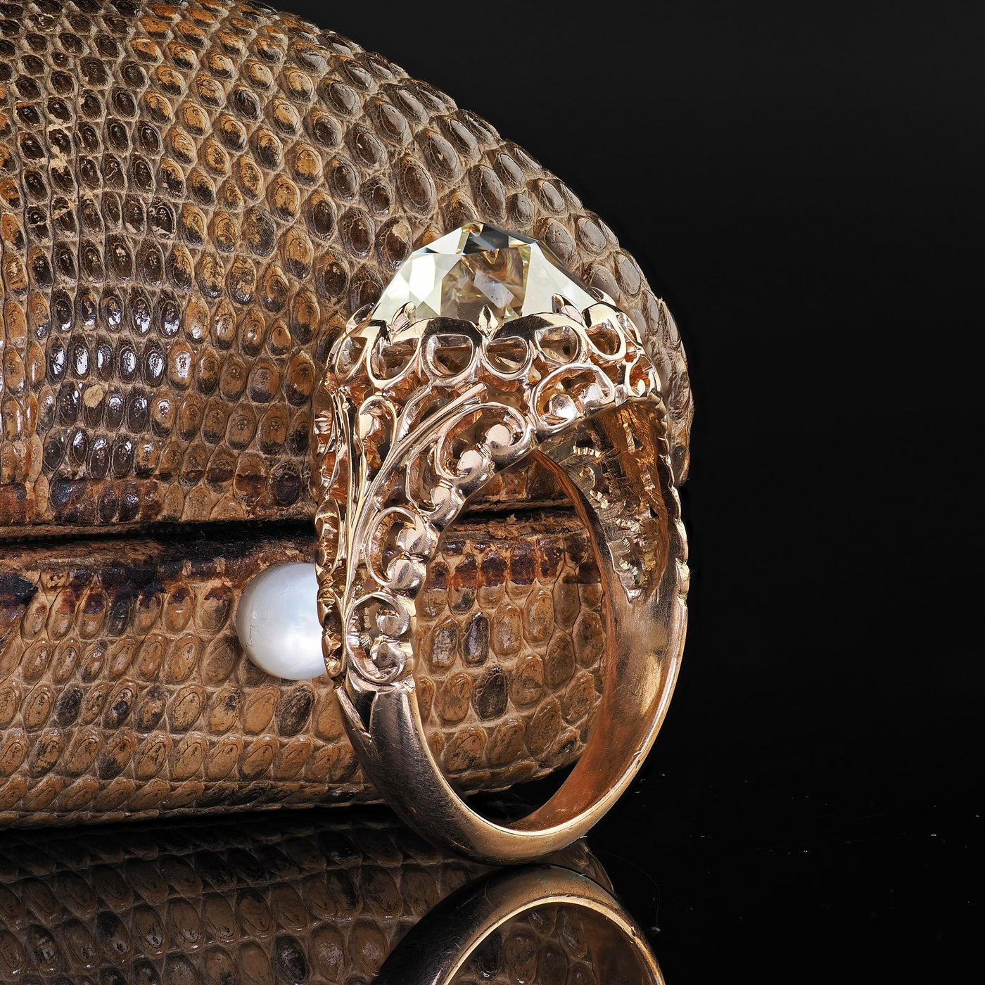 Antique Victorian 14K Gold Rose Cut Diamond Filigree Engagement Ring - GIA