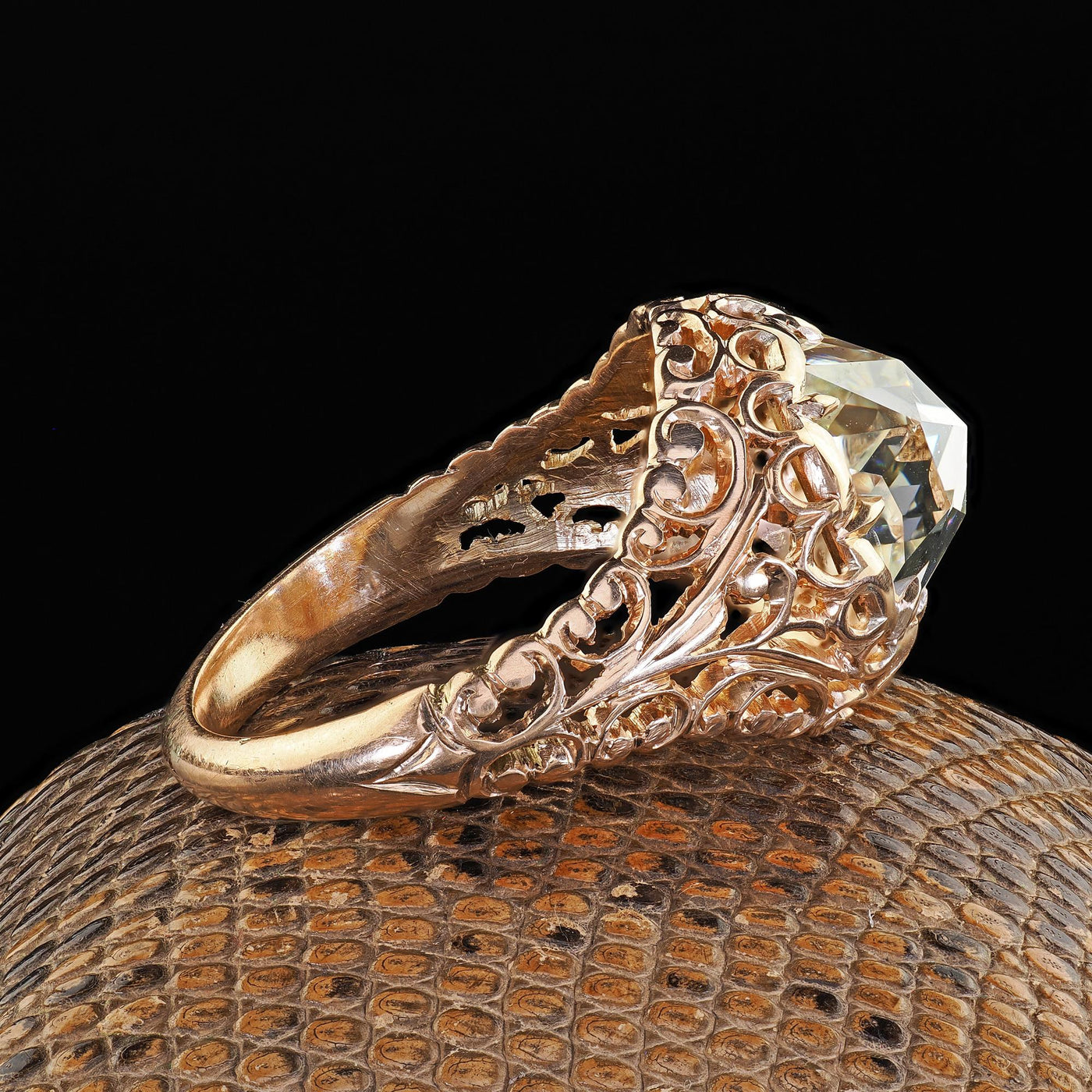 Antique Victorian 14K Gold Rose Cut Diamond Filigree Engagement Ring - GIA