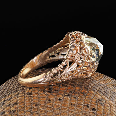 Antique Victorian 14K Gold Rose Cut Diamond Filigree Engagement Ring - GIA
