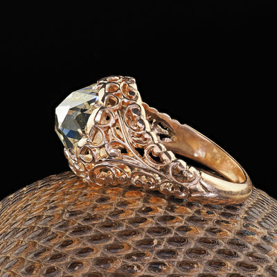 Antique Victorian 14K Gold Rose Cut Diamond Filigree Engagement Ring - GIA