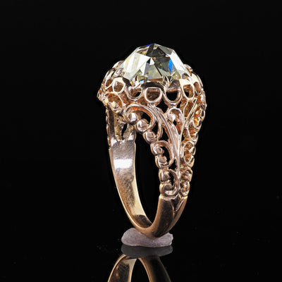 Antique Victorian 14K Gold Rose Cut Diamond Filigree Engagement Ring - GIA