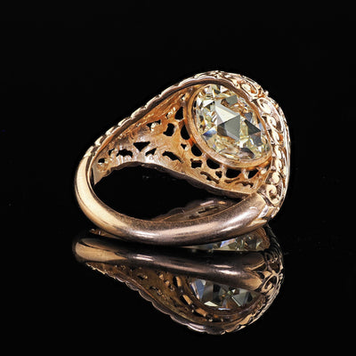 Antique Victorian 14K Gold Rose Cut Diamond Filigree Engagement Ring - GIA