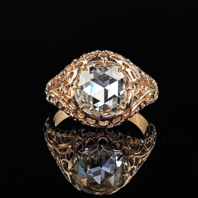 Antique Victorian 14K Gold Rose Cut Diamond Filigree Engagement Ring - GIA