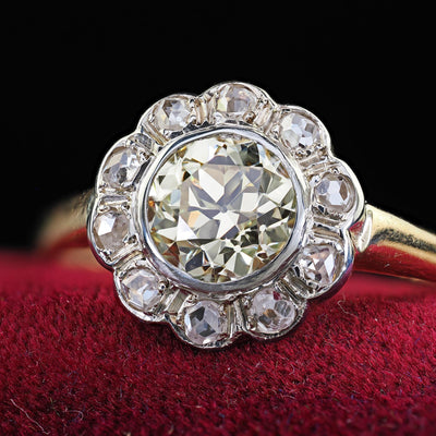 Antique Art Deco 14K Yellow Gold Yellow Old Euro Diamond Engagement Ring - GIA
