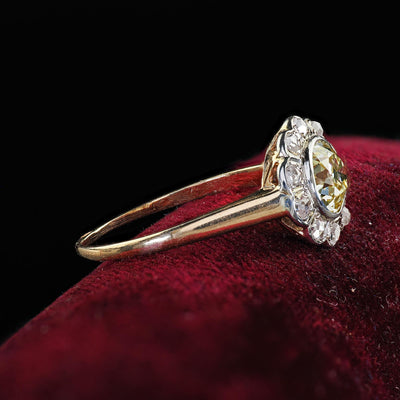 Antique Art Deco 14K Yellow Gold Yellow Old Euro Diamond Engagement Ring - GIA