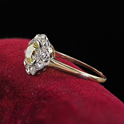 Antique Art Deco 14K Yellow Gold Yellow Old Euro Diamond Engagement Ring - GIA