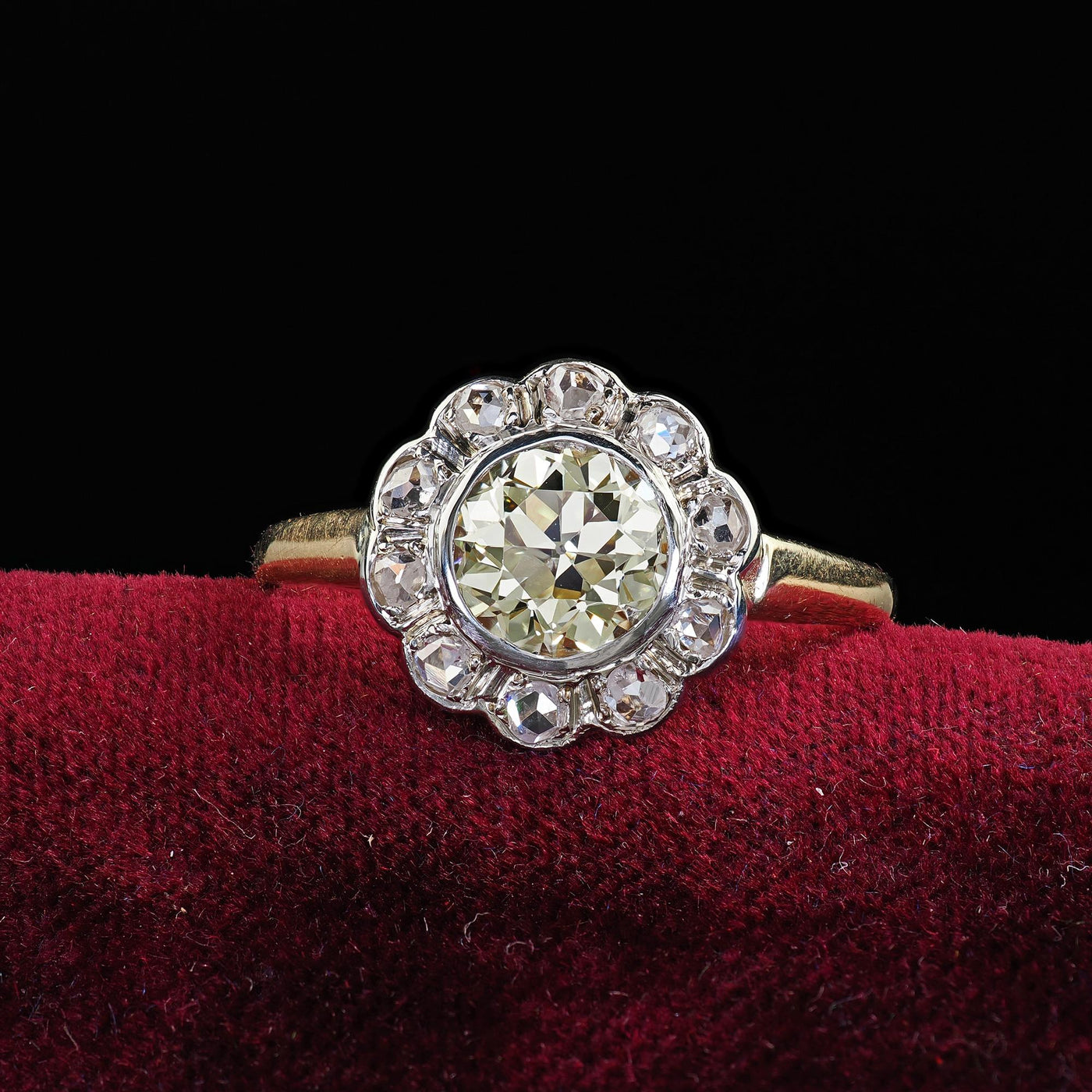Antique Art Deco 14K Yellow Gold Yellow Old Euro Diamond Engagement Ring - GIA