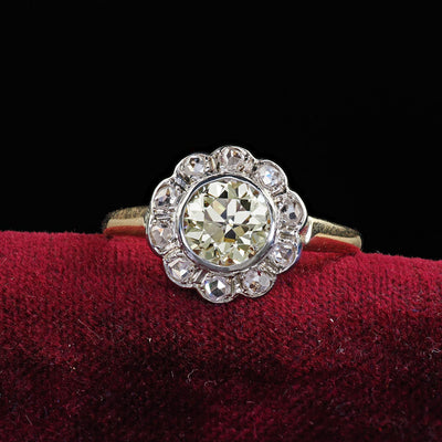 Antique Art Deco 14K Yellow Gold Yellow Old Euro Diamond Engagement Ring - GIA