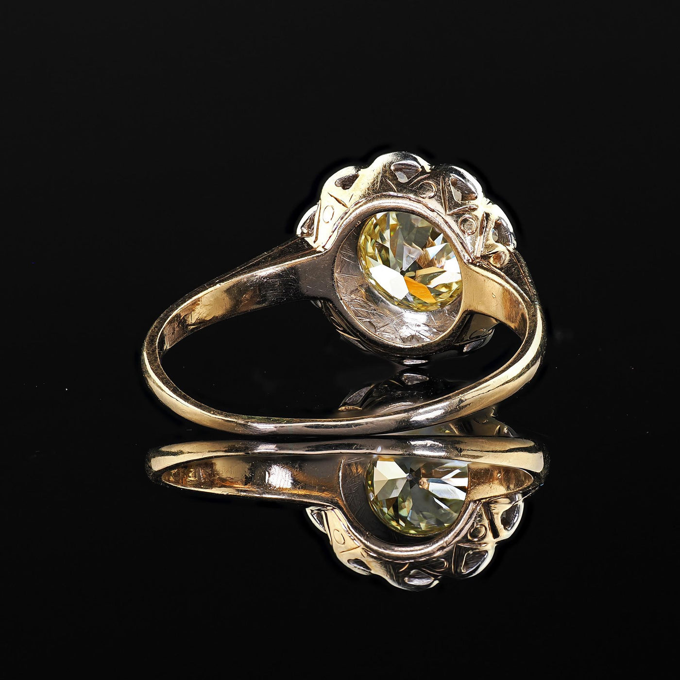 Antique Art Deco 14K Yellow Gold Yellow Old Euro Diamond Engagement Ring - GIA