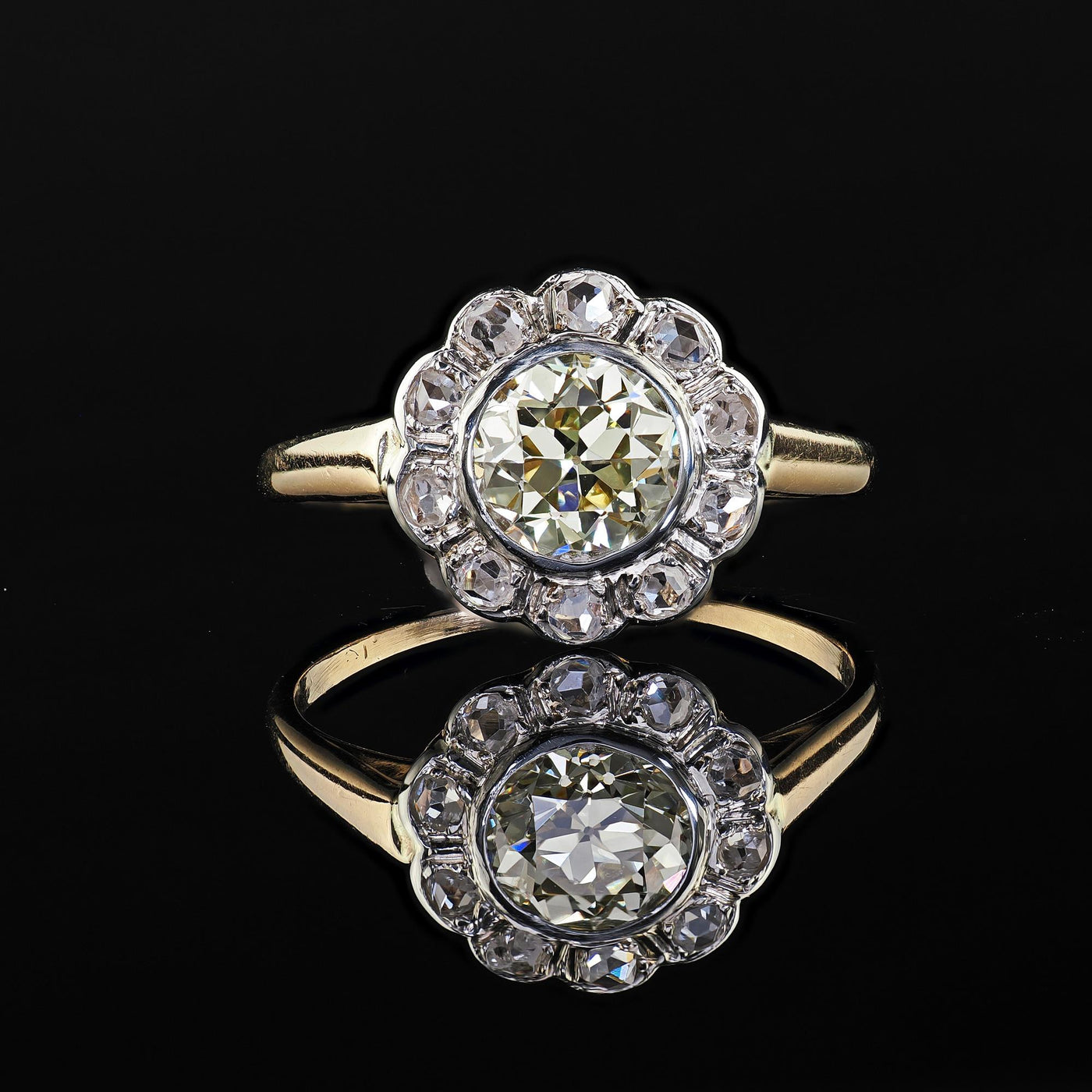 Antique Art Deco 14K Yellow Gold Yellow Old Euro Diamond Engagement Ring - GIA