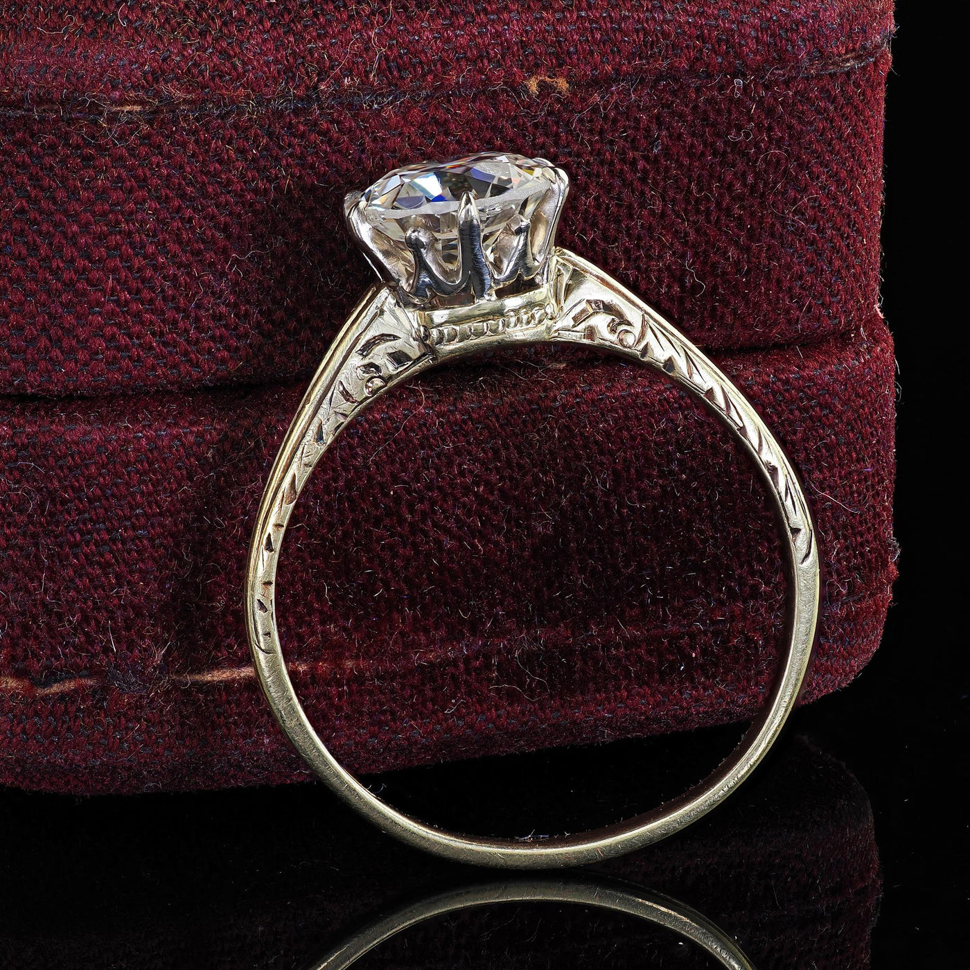 Antique Victorian 14K Yellow Gold Old Euro Diamond Engagement Ring - GIA