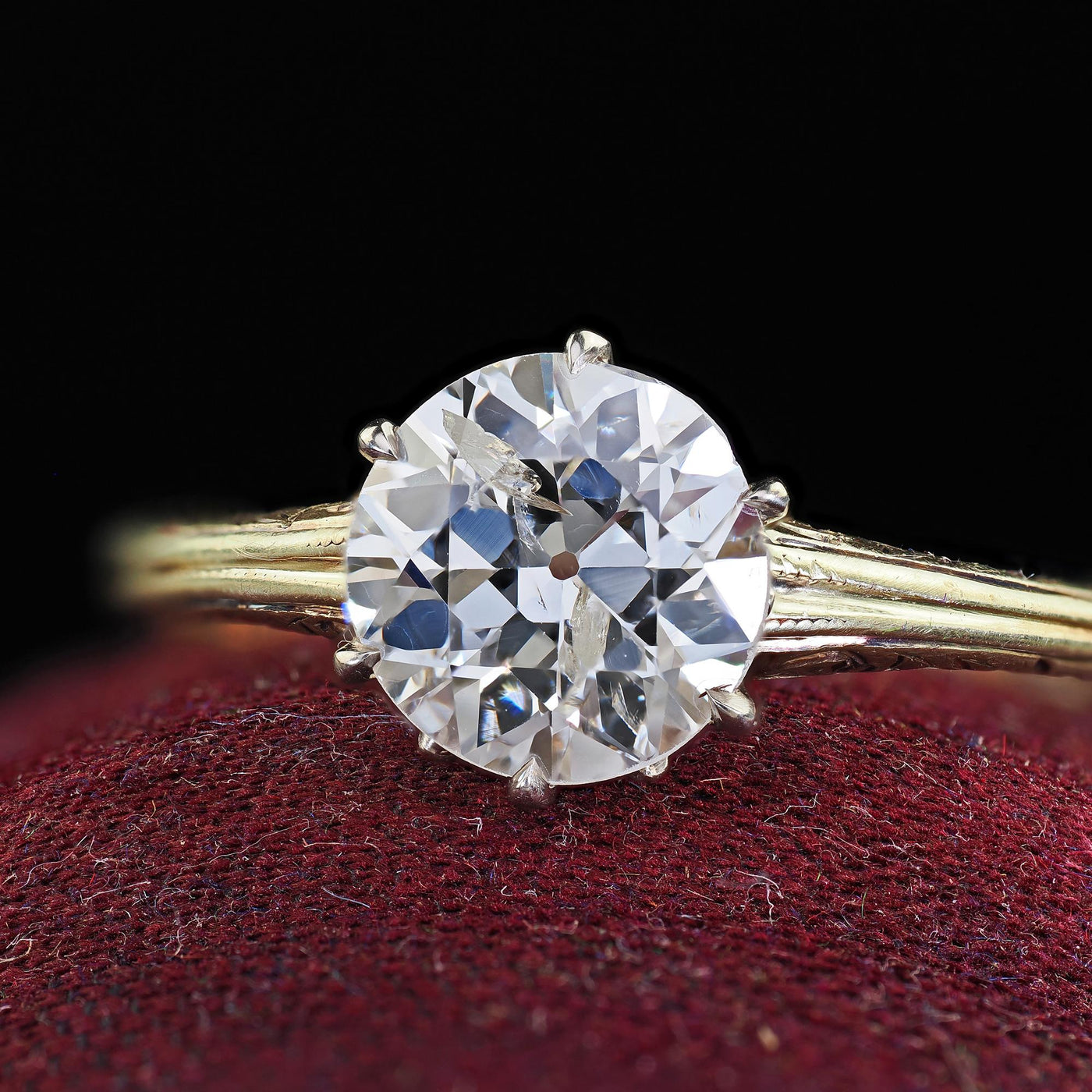 Antique Victorian 14K Yellow Gold Old Euro Diamond Engagement Ring - GIA