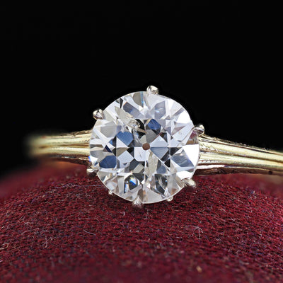Antique Victorian 14K Yellow Gold Old Euro Diamond Engagement Ring - GIA