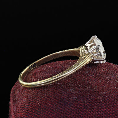 Antique Victorian 14K Yellow Gold Old Euro Diamond Engagement Ring - GIA
