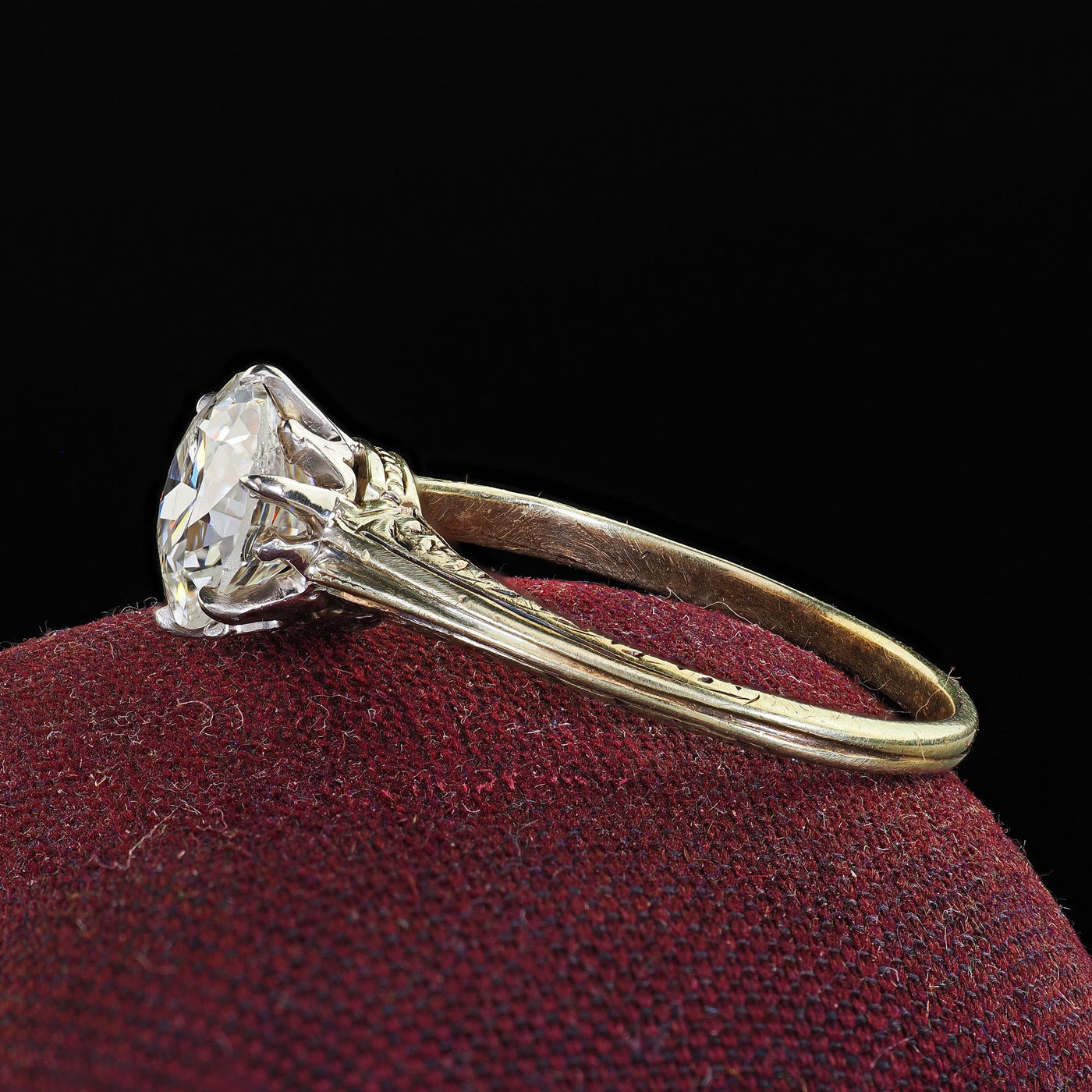 Antique Victorian 14K Yellow Gold Old Euro Diamond Engagement Ring - GIA