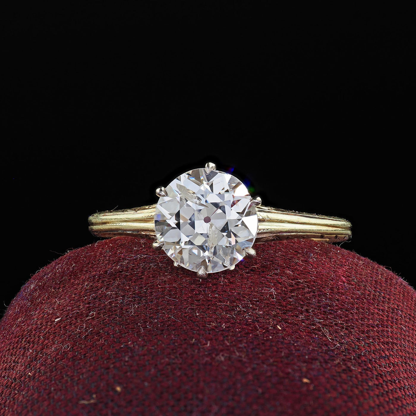 Antique Victorian 14K Yellow Gold Old Euro Diamond Engagement Ring - GIA