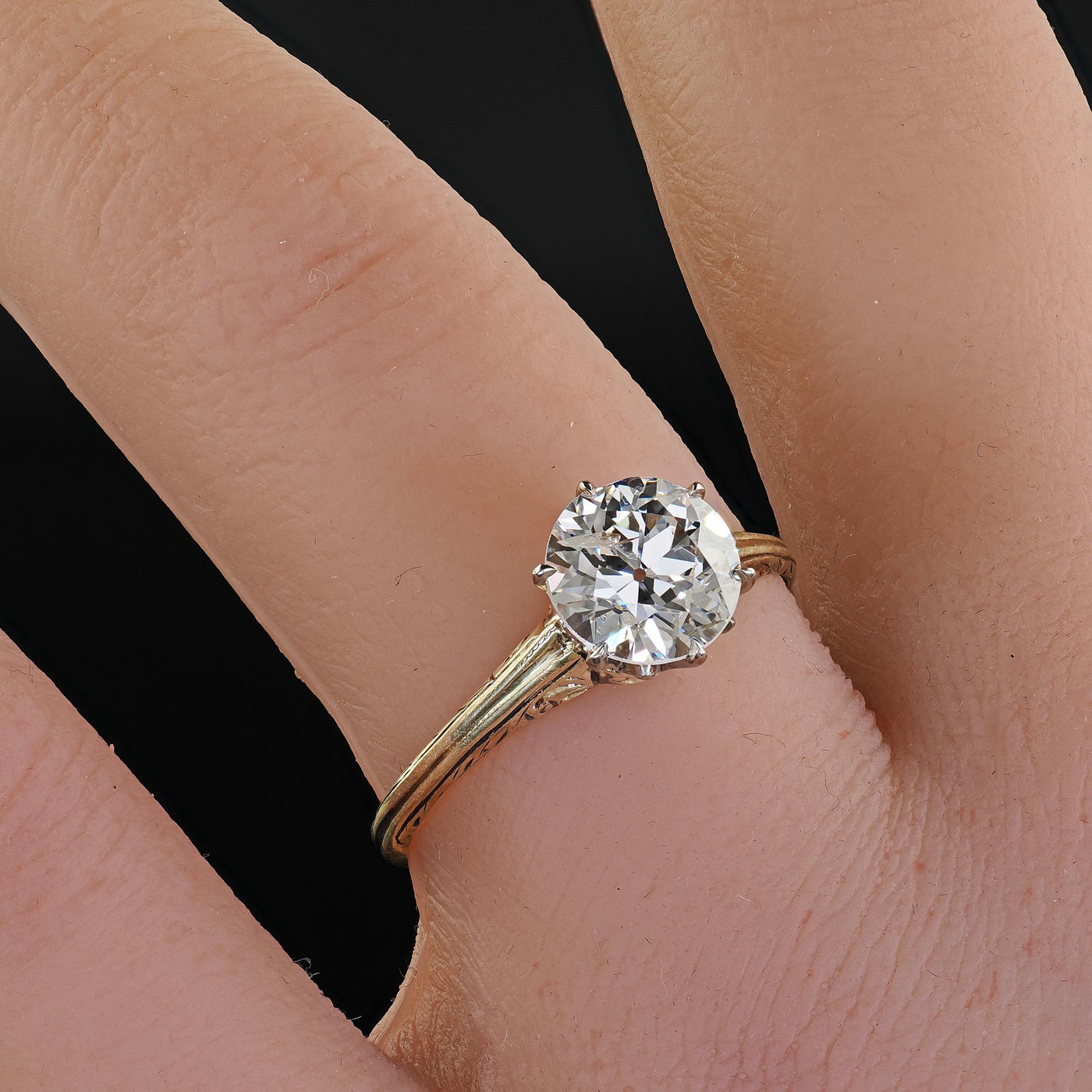 Antique Victorian 14K Yellow Gold Old Euro Diamond Engagement Ring - GIA