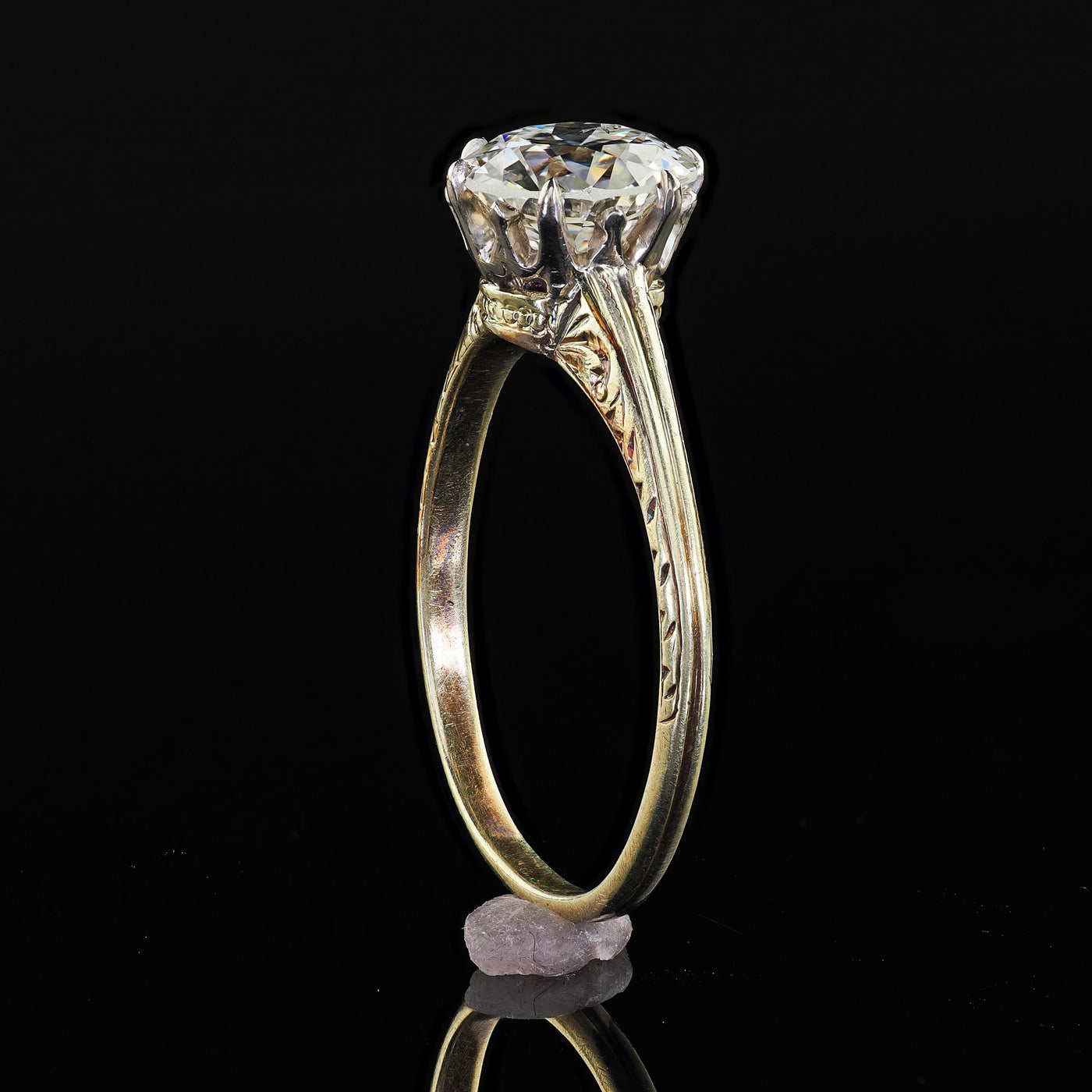 Antique Victorian 14K Yellow Gold Old Euro Diamond Engagement Ring - GIA