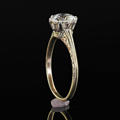 Antique Victorian 14K Yellow Gold Old Euro Diamond Engagement Ring - GIA
