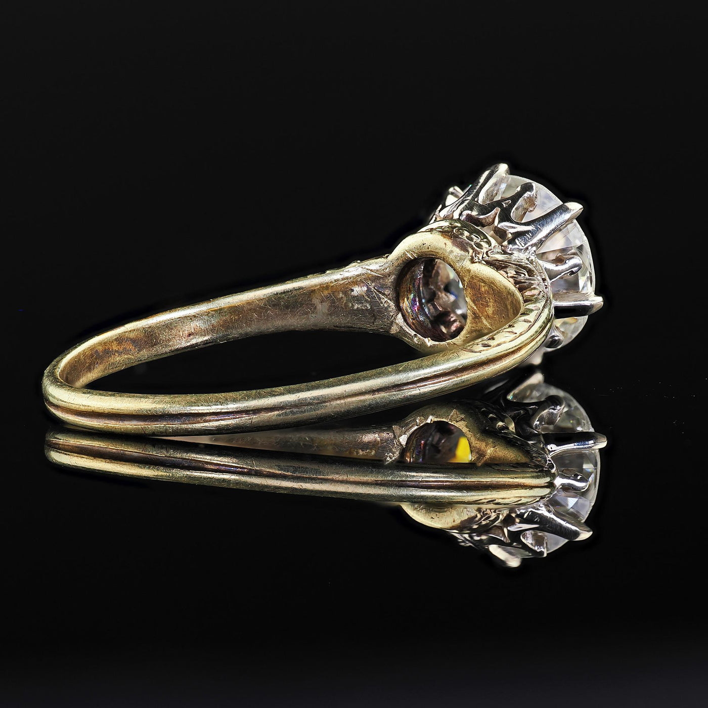 Antique Victorian 14K Yellow Gold Old Euro Diamond Engagement Ring - GIA