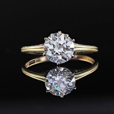 Antique Victorian 14K Yellow Gold Old Euro Diamond Engagement Ring - GIA