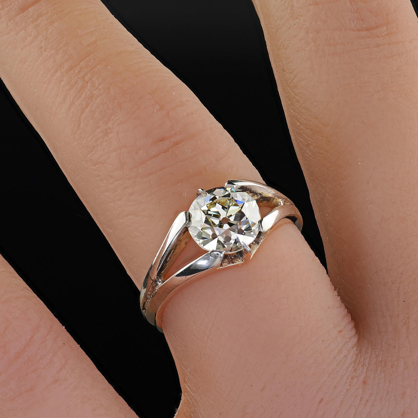 Antique Arts and Crafts 14K Gold Silver Old Euro Diamond Engagement Ring - GIA