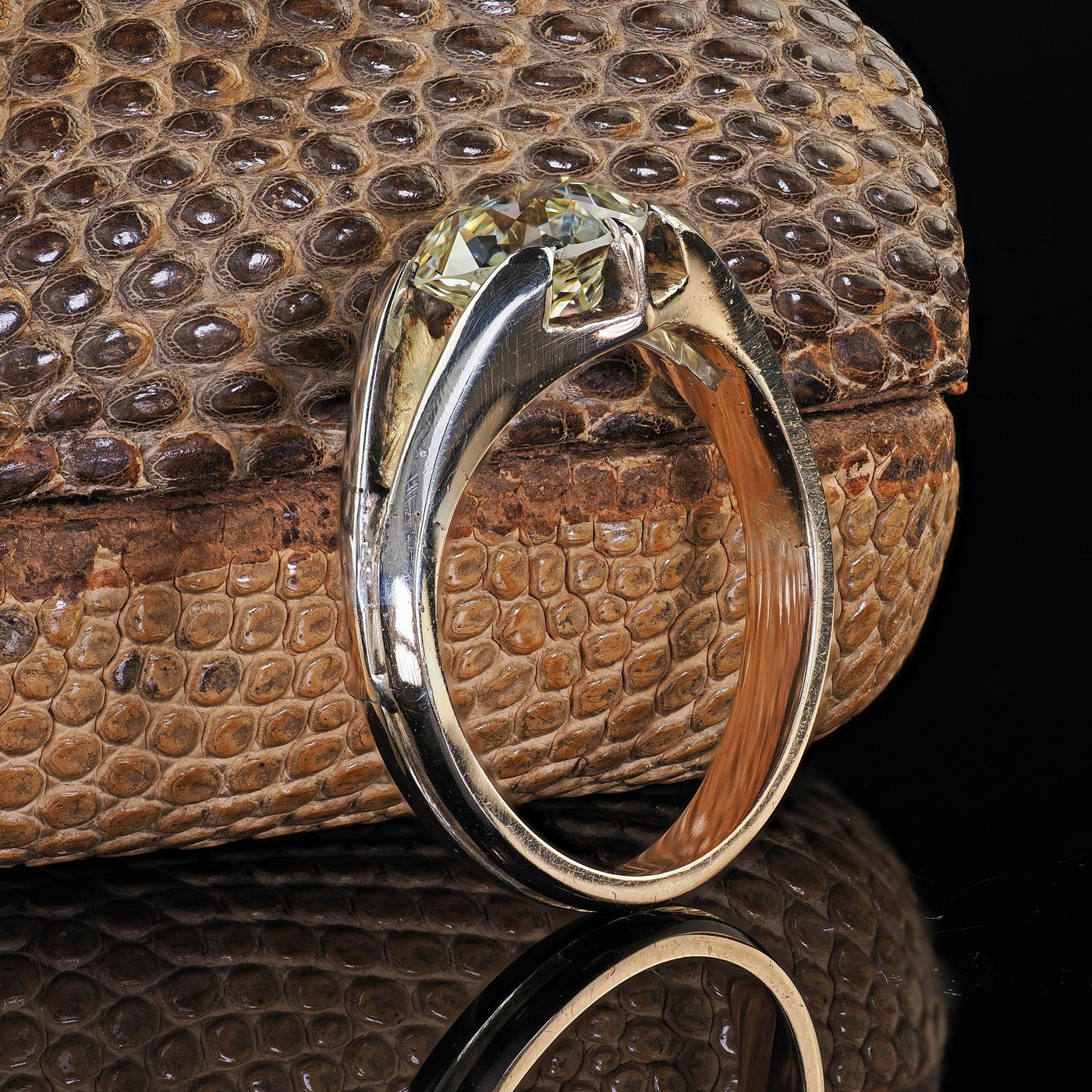 Antique Arts and Crafts 14K Gold Silver Old Euro Diamond Engagement Ring - GIA