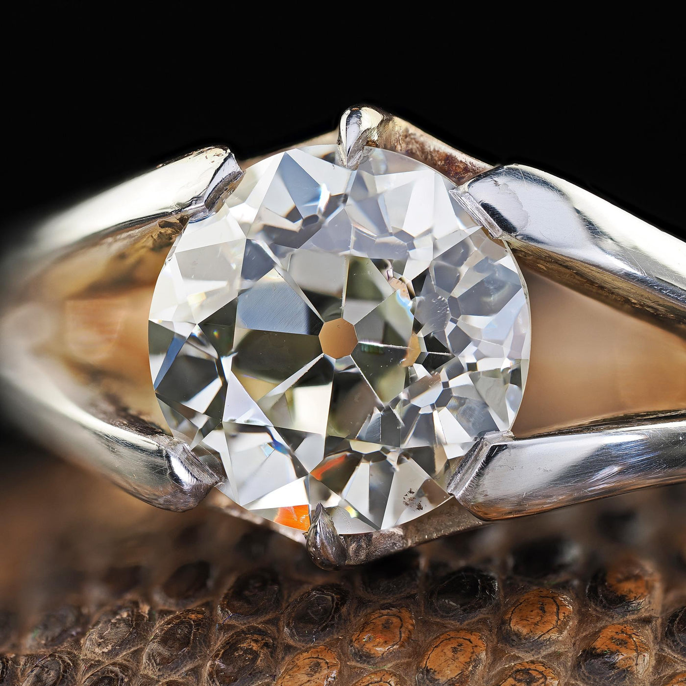 Antique Arts and Crafts 14K Gold Silver Old Euro Diamond Engagement Ring - GIA