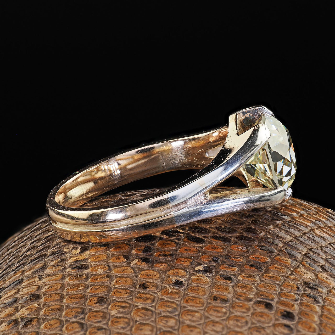 Antique Arts and Crafts 14K Gold Silver Old Euro Diamond Engagement Ring - GIA