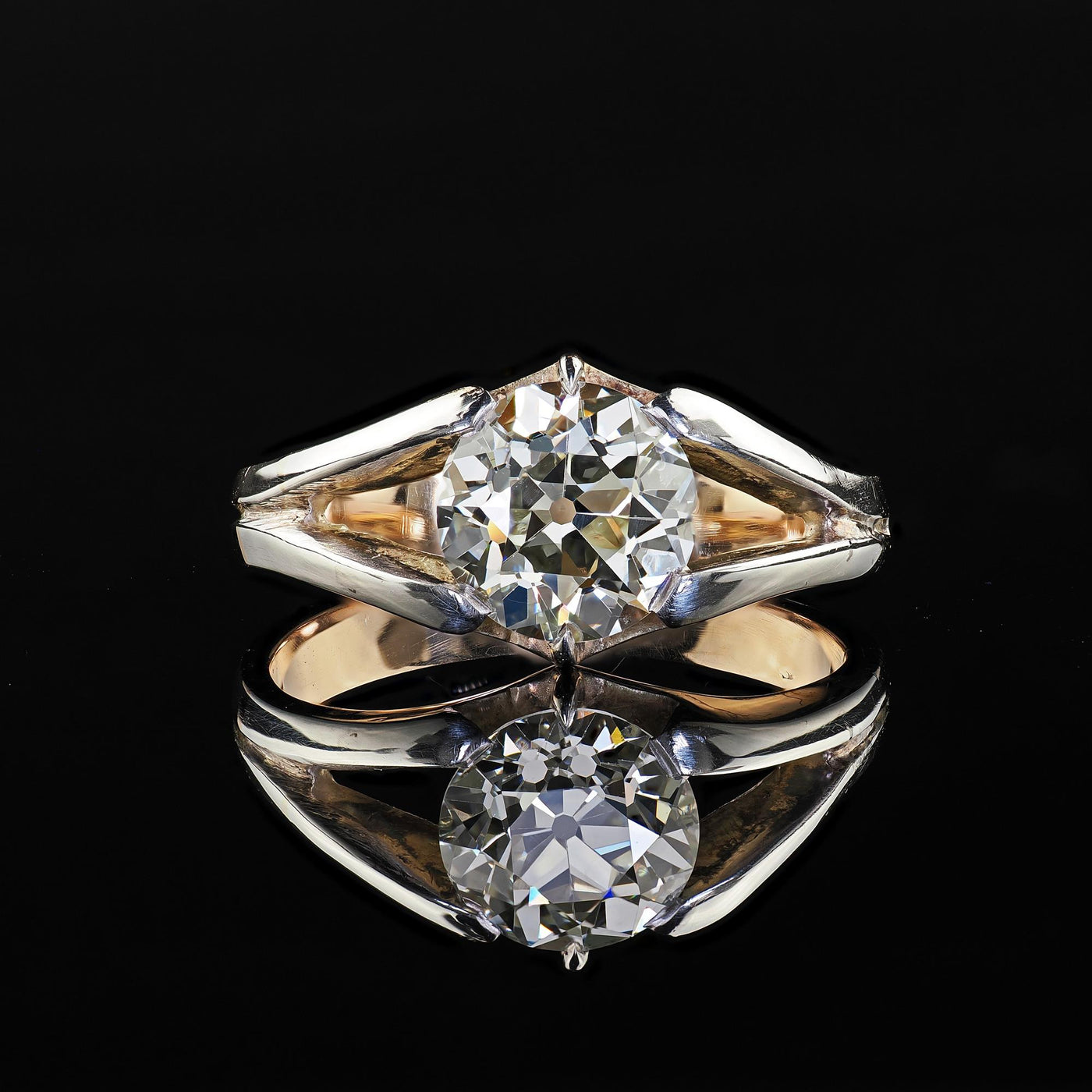 Antique Arts and Crafts 14K Gold Silver Old Euro Diamond Engagement Ring - GIA