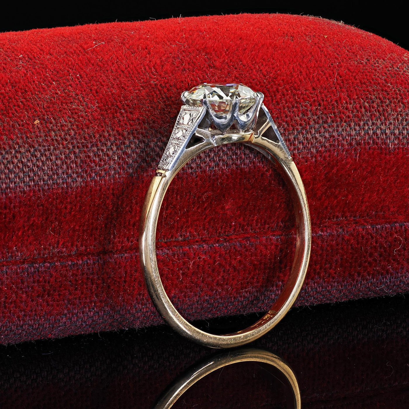 Antique Edwardian 18K Gold and Platinum Old Euro Diamond Engagement Ring - GIA