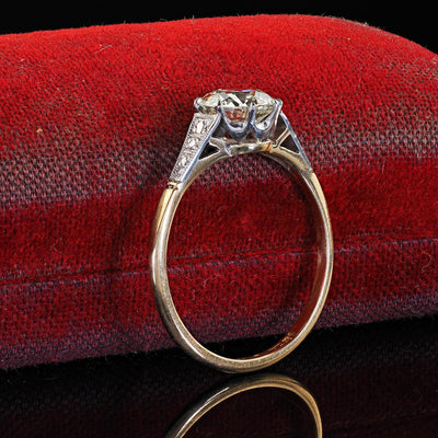 Antique Edwardian 18K Gold and Platinum Old Euro Diamond Engagement Ring - GIA