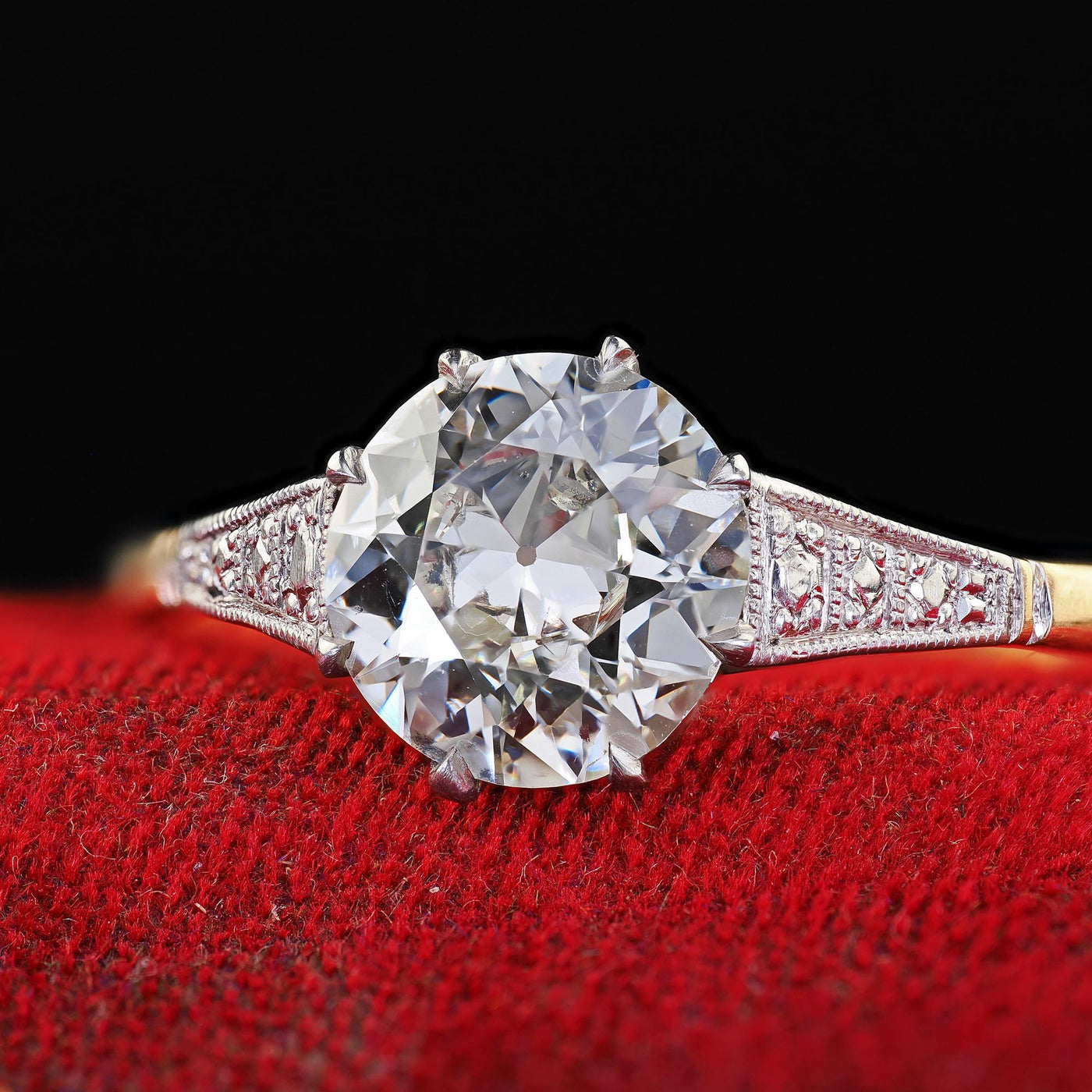 Antique Edwardian 18K Gold and Platinum Old Euro Diamond Engagement Ring - GIA