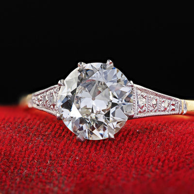 Antique Edwardian 18K Gold and Platinum Old Euro Diamond Engagement Ring - GIA