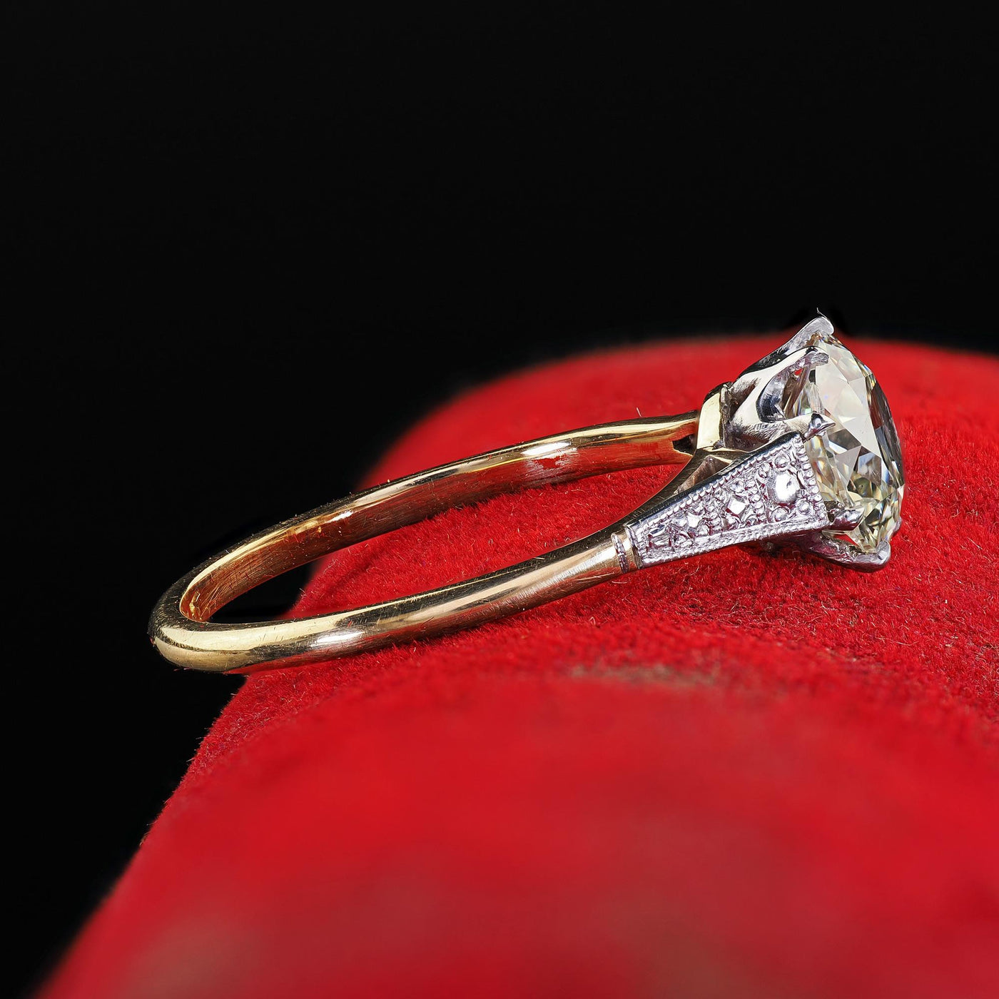 Antique Edwardian 18K Gold and Platinum Old Euro Diamond Engagement Ring - GIA