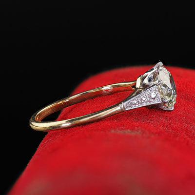 Antique Edwardian 18K Gold and Platinum Old Euro Diamond Engagement Ring - GIA