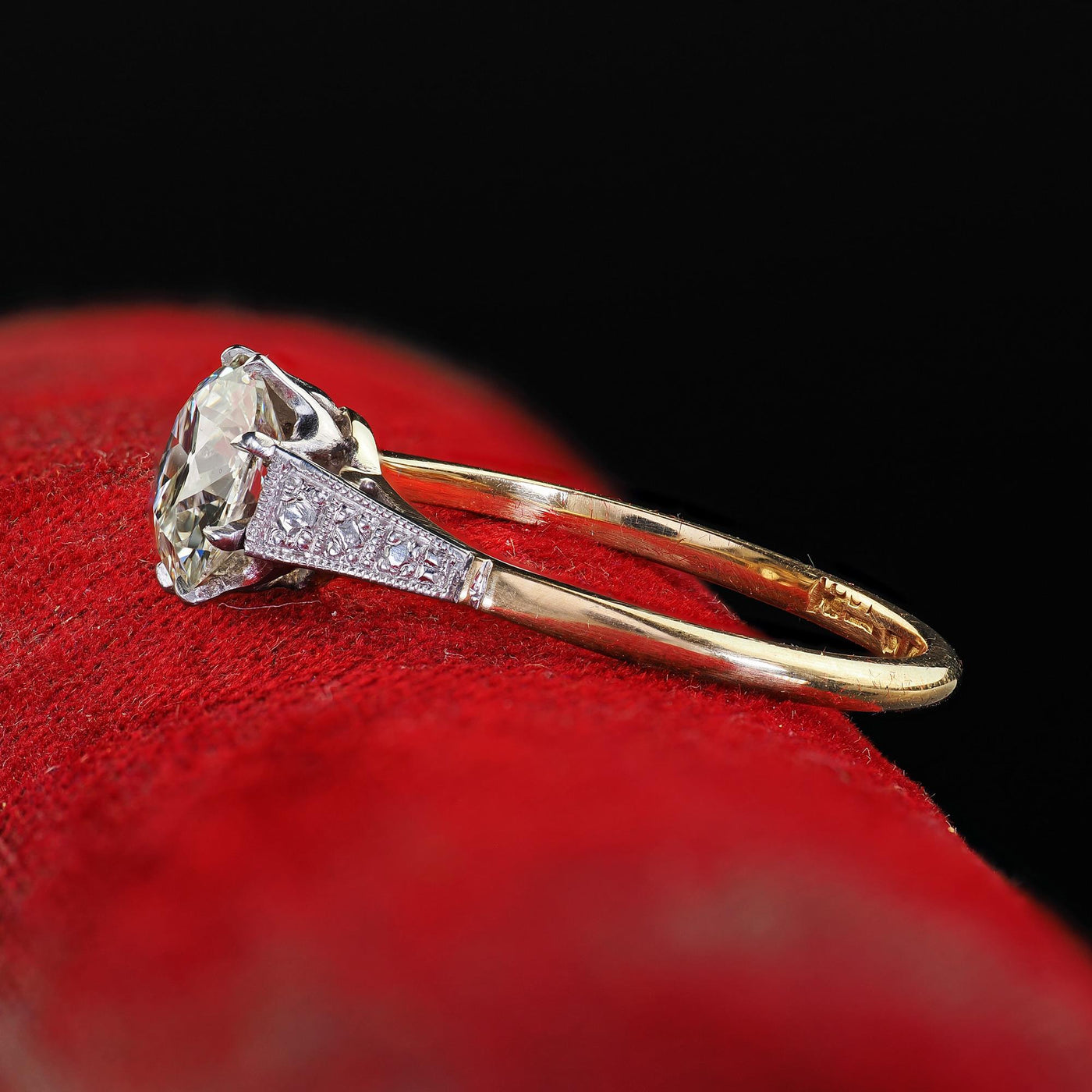 Antique Edwardian 18K Gold and Platinum Old Euro Diamond Engagement Ring - GIA