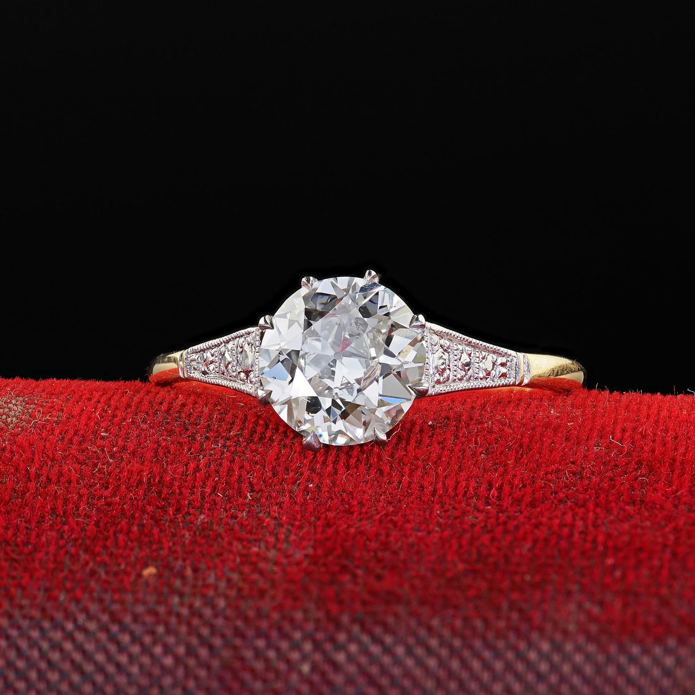 Antique Edwardian 18K Gold and Platinum Old Euro Diamond Engagement Ring - GIA