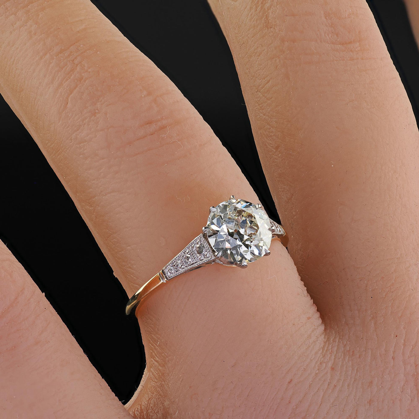 Antique Edwardian 18K Gold and Platinum Old Euro Diamond Engagement Ring - GIA