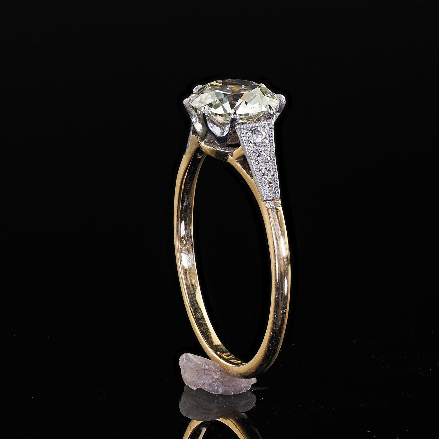 Antique Edwardian 18K Gold and Platinum Old Euro Diamond Engagement Ring - GIA