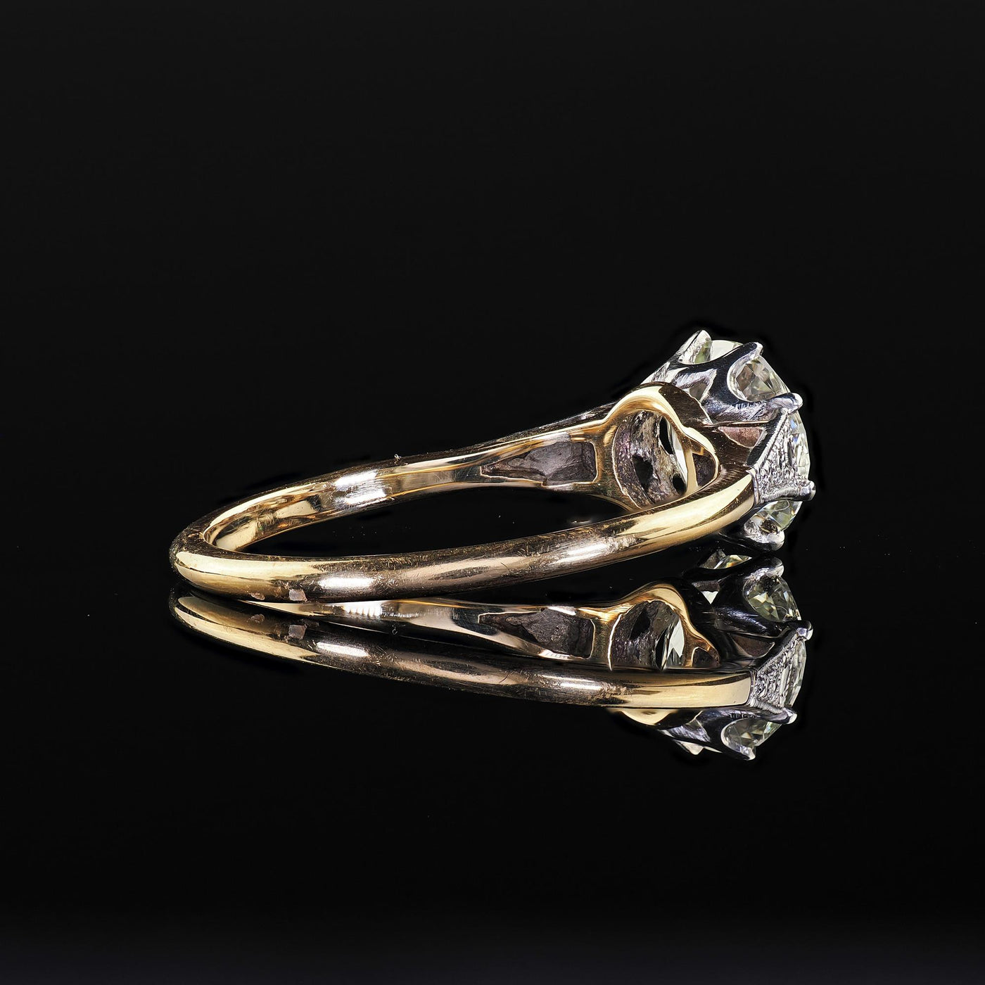 Antique Edwardian 18K Gold and Platinum Old Euro Diamond Engagement Ring - GIA