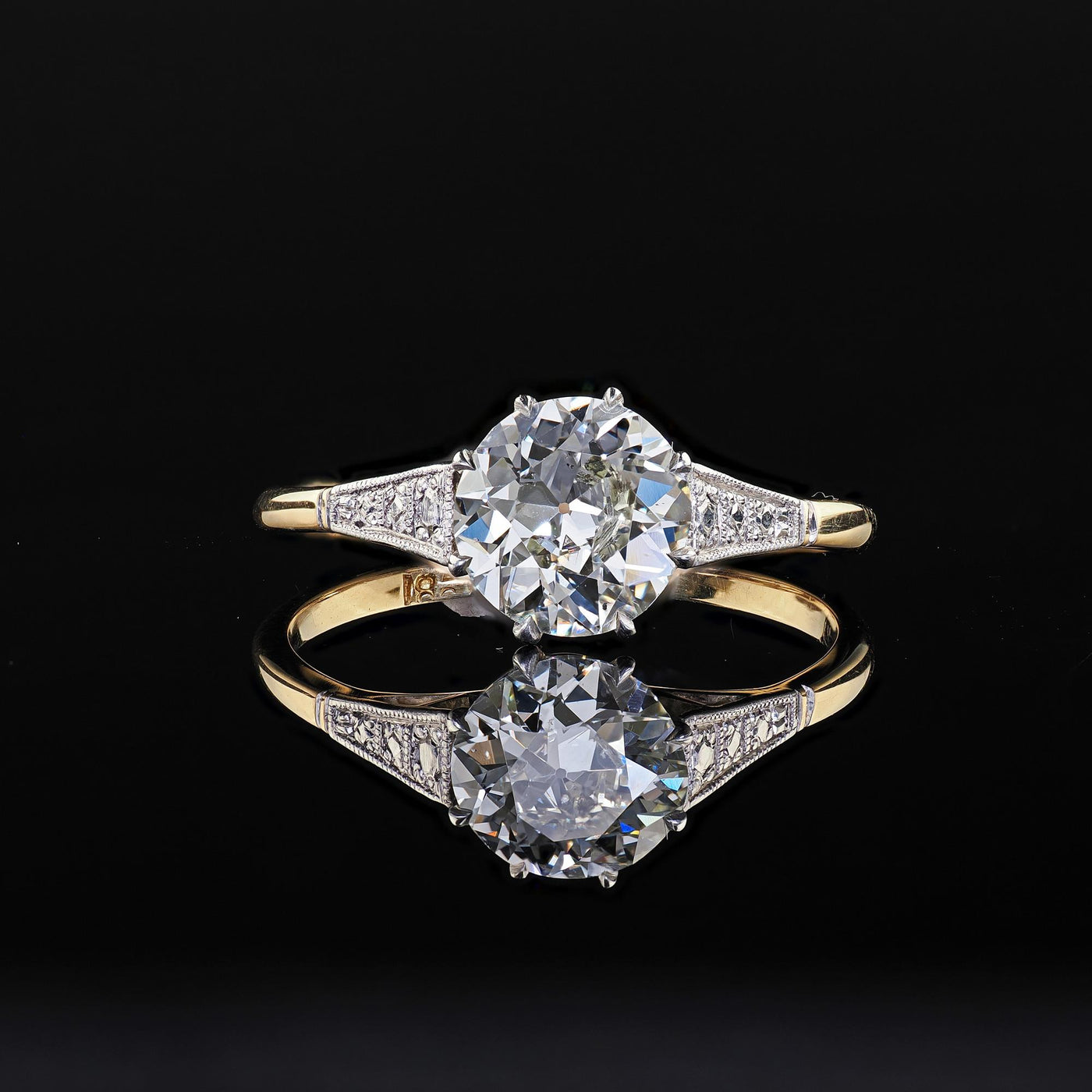 Antique Edwardian 18K Gold and Platinum Old Euro Diamond Engagement Ring - GIA