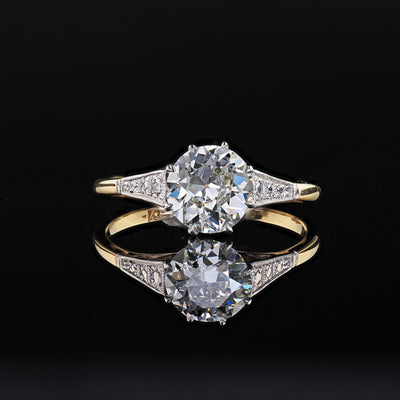 Antique Edwardian 18K Gold and Platinum Old Euro Diamond Engagement Ring - GIA