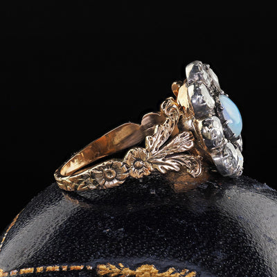 Antique Victorian 18K Gold and Silver Rose Cut Diamond and Opal Engagement Ring