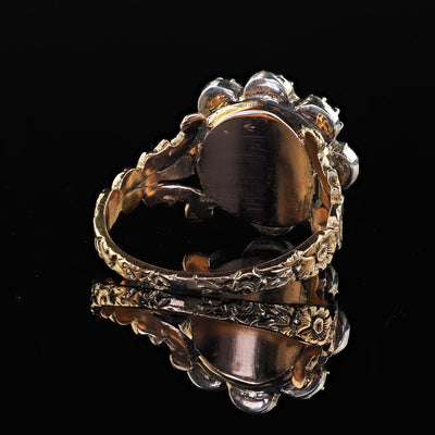 Antique Victorian 18K Gold and Silver Rose Cut Diamond and Opal Engagement Ring