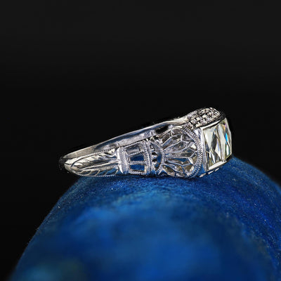 Antique Edwardian Platinum French Cut Diamond Filigree Three Stone Ring