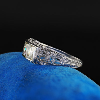Antique Edwardian Platinum French Cut Diamond Filigree Three Stone Ring