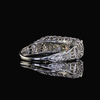 Antique Edwardian Platinum French Cut Diamond Filigree Three Stone Ring